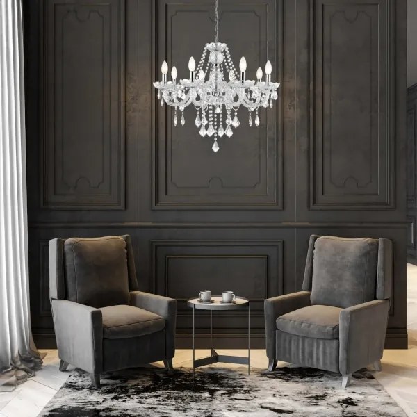 Lustră cu lanț CRISTALLO 8xE14/60W/230V crom lucios