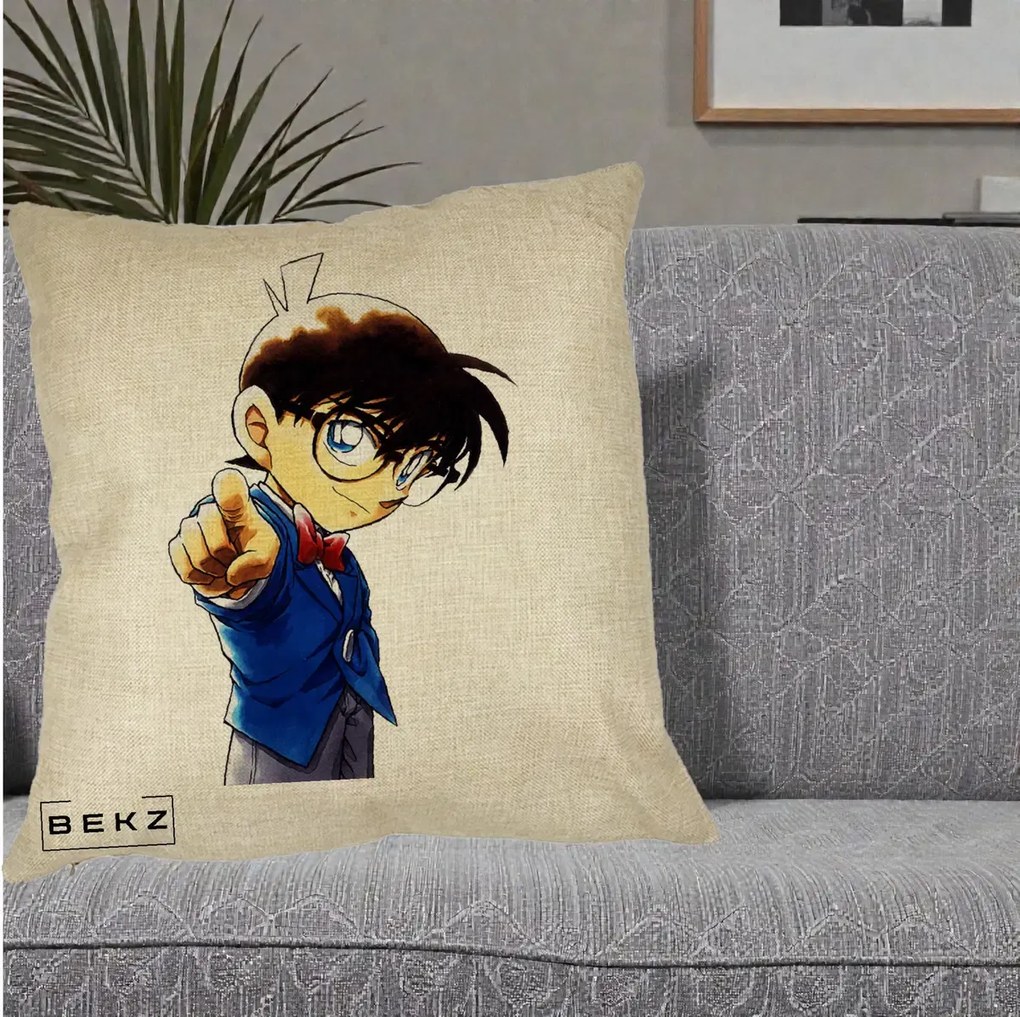Perna Personalizata Detective Conan Conan Arata, 40x40 cm, Crem, Husa Detasabila, Perna Inclusa, BEKZ®