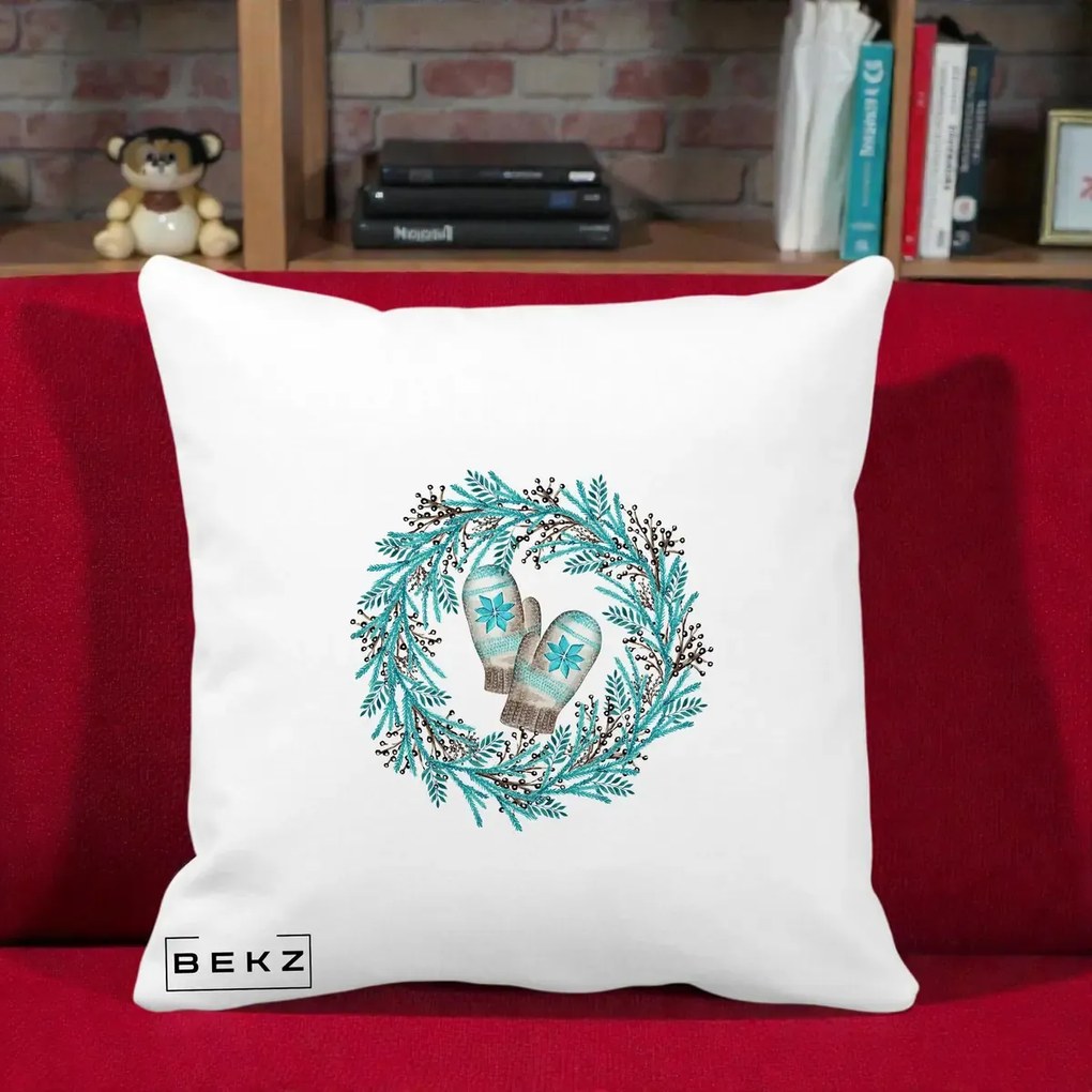 Perna Decorativa Coroana Turcoaz cu Manusi, 40x40 cm, Alba Mata, Husa Detasabila, Perna Inclusa, BEKZ®