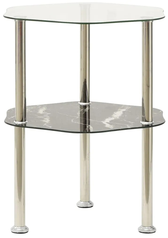 vidaXL Masă laterală 2niv. transparent/negru marmură 38x38x50cm sticlă