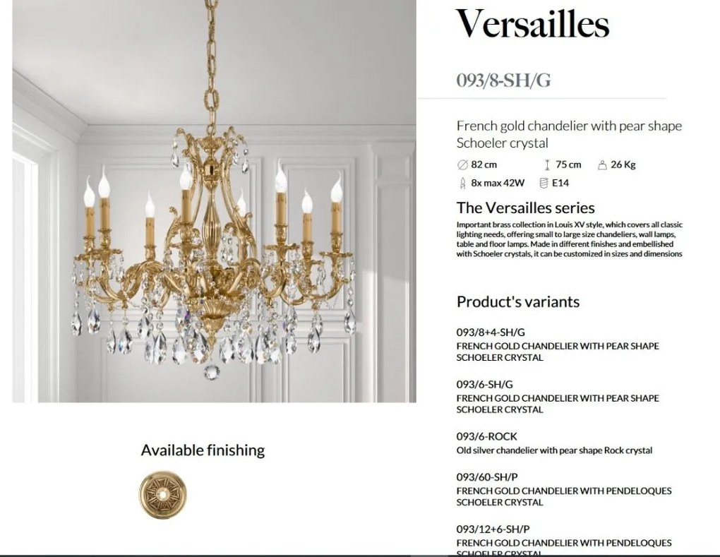 Candelabru 8 brate LUX cu cristale Scholer, Versailles