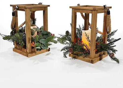 Felinar Noel din lemn cu led 29 cm - modele diverse