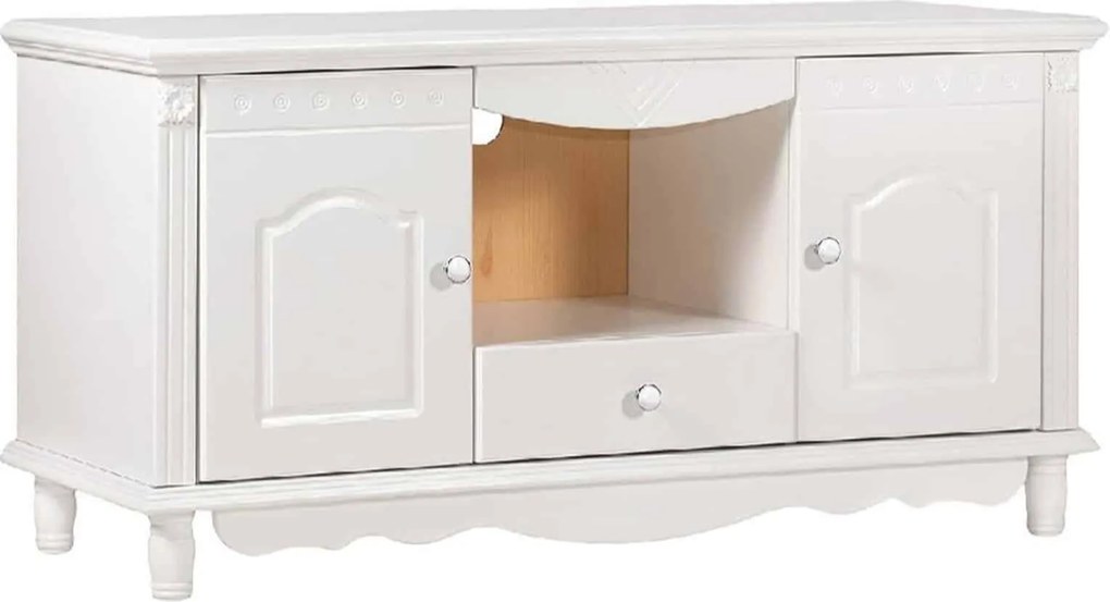 Comodă TV lemn masiv alb Elizabeth, 120 × 58 × 63 cm