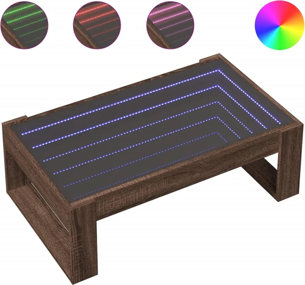vidaXL Măsuță de cafea cu LED infinity, stejar maro, 90x53x30 cm