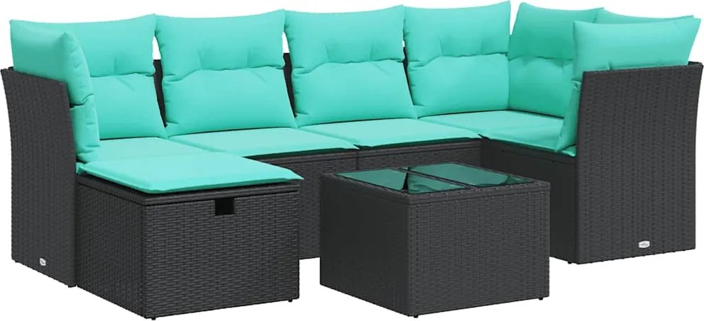 vidaXL Set canapele de grădină cu perne, 7 piese, negru, poliratan