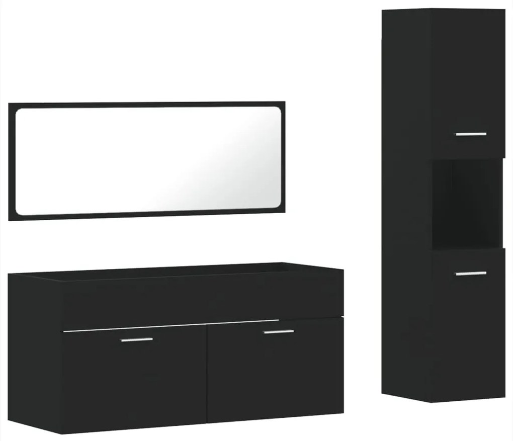 3308527 vidaXL Set mobilier de baie, 3 piese, negru, lemn compozit