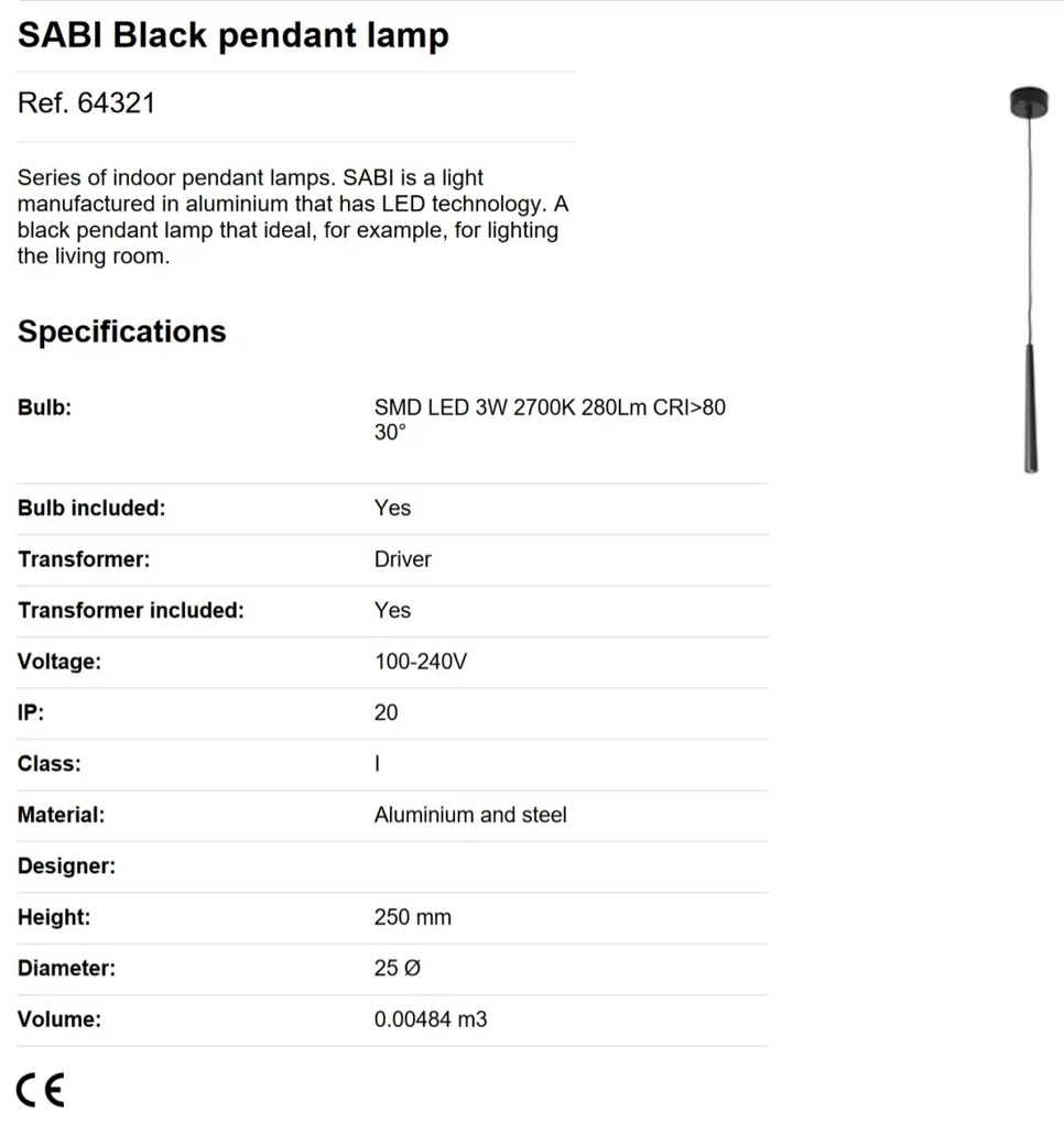 Pendul LED modern design minimalist SABI negru