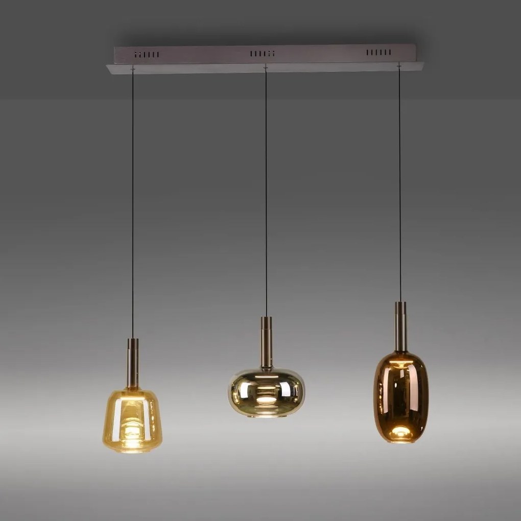 Lustra cu 3 pendule LED, inaltime reglabila, sticla, multicolor, IRIDES