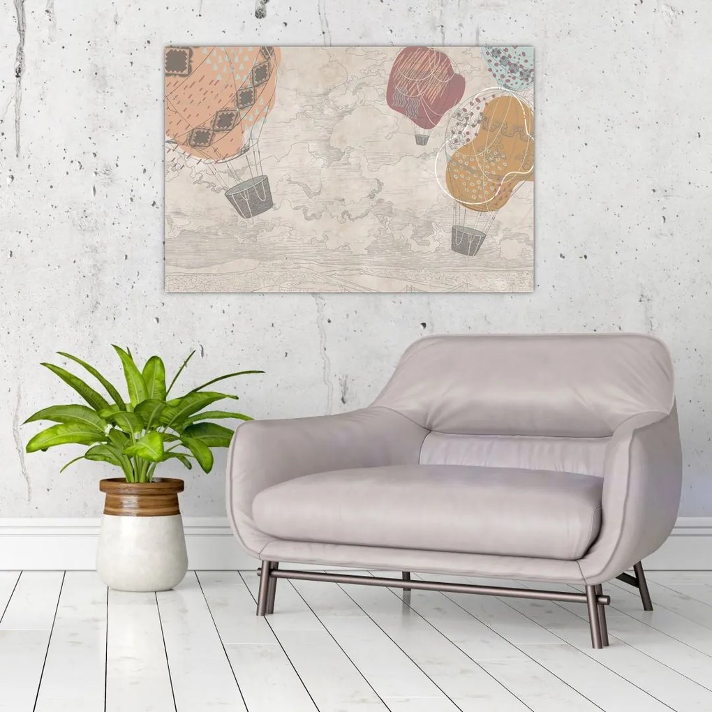 Tablou - Baloane deasupra orașului, nuanțe reci (90x60 cm)