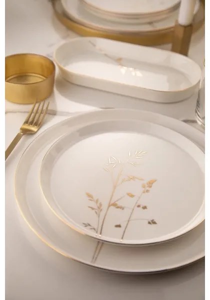 Set de veselă 27 piese alb/auriu/porțelan