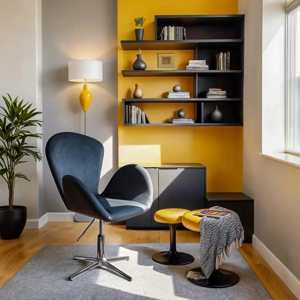 Scaun lounge gri REL 406 din catifea reglabil cu aspect elegant