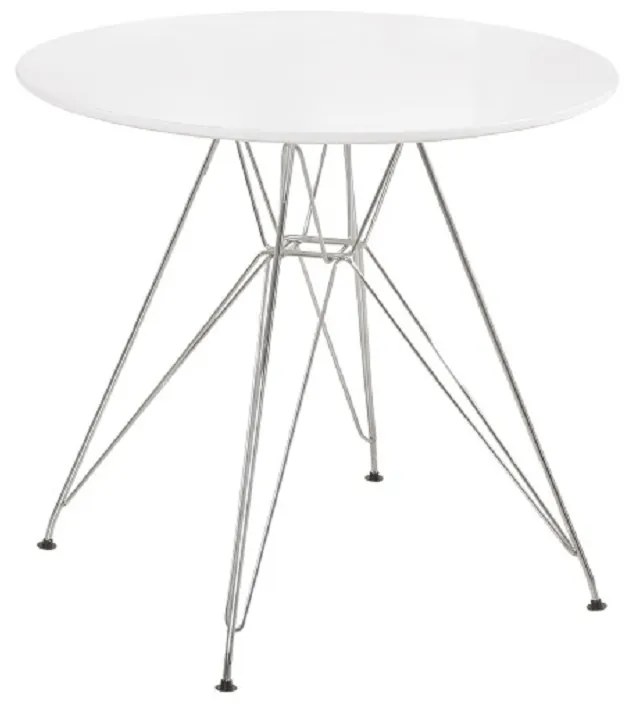 Masa cu blat rotund din mdf alb si picioare crom  Rondy 80x72 cm