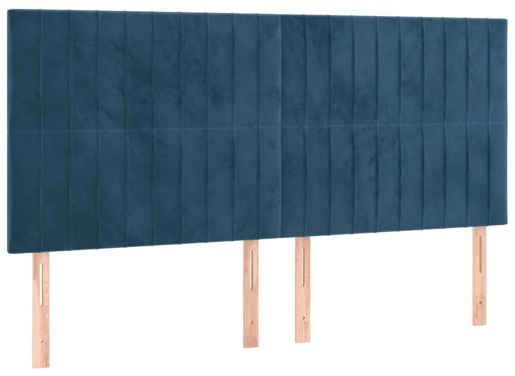 Cadru de pat cu tablie, albastru inchis, 180x200 cm, catifea Albastru inchis, 180 x 200 cm, Benzi verticale