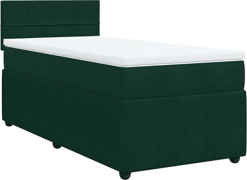 vidaXL Pat box spring cu saltea, verde închis, 90x190 cm, catifea