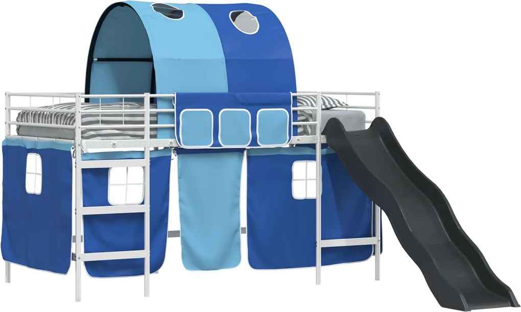 vidaXL Cadru de pat supraetajat pentru copii Alb și albastru Metal