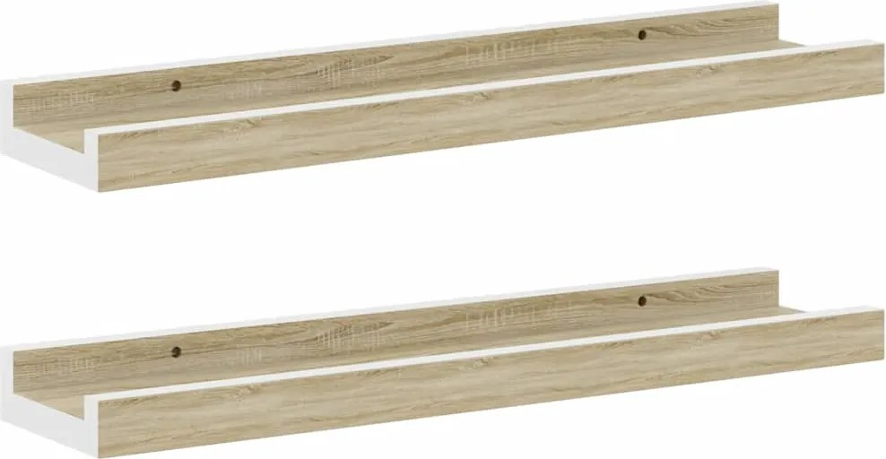 vidaXL Rafturi de perete, 2 buc., alb și stejar sonoma, 40x9x3 cm