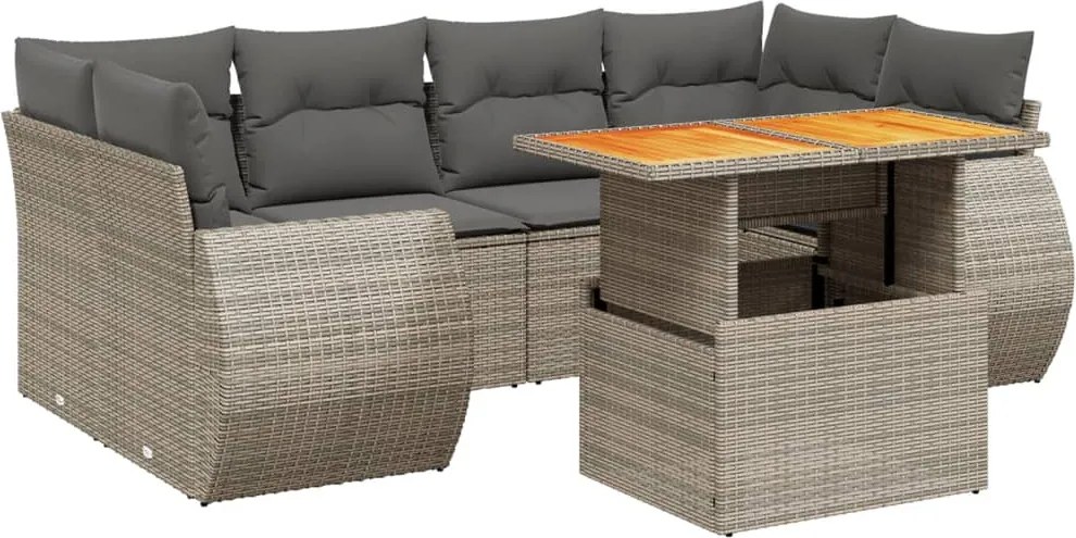 vidaXL Set canapele de grădină, 7 piese, cu perne, gri, poliratan