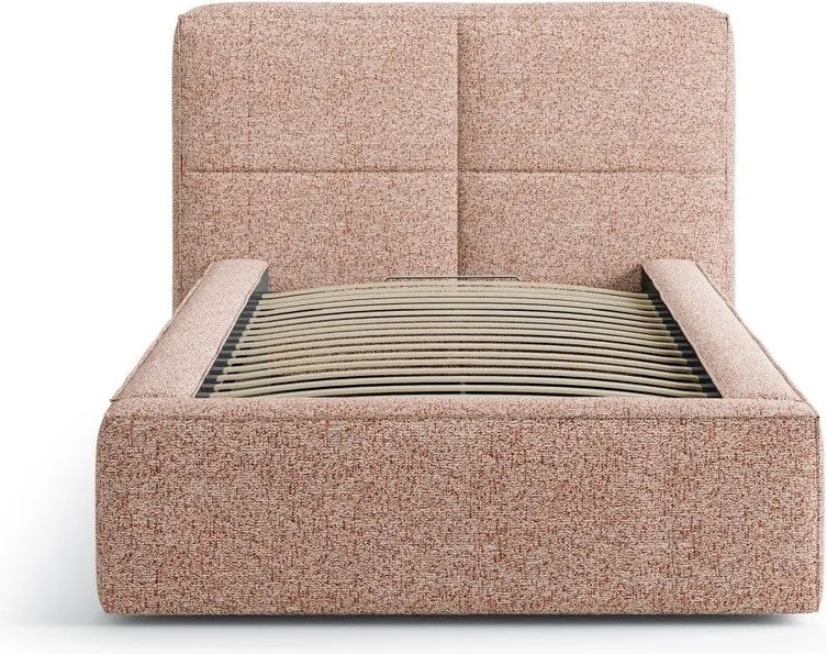 Pat roz tapițat cu spațiu de depozitare cu somieră 90x200 cm Darren – Micadoni