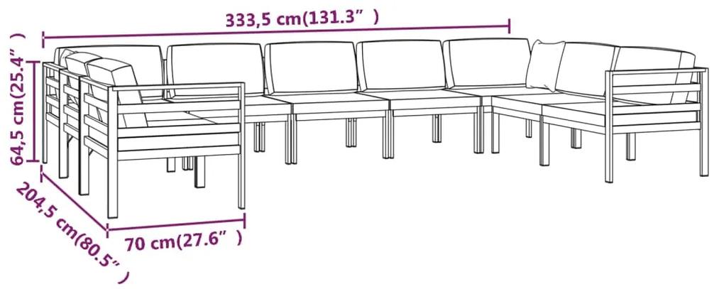 Set mobilier de gradina cu perne, 9 piese, antracit, aluminiu 4x colt + 5x mijloc, 1