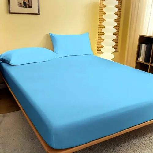 Cearceaf de pat cu elastic, 180x200cm, 2 fete de perna, 50x70cm, bumbac, albastru