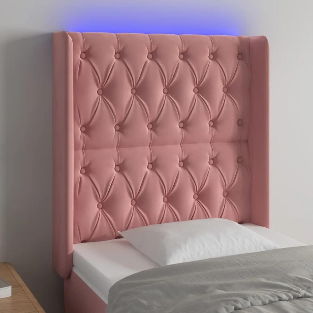 Tablie de pat cu LED, roz, 83x16x118 128 cm, catifea 1, Roz, 83 x 16 x 118 128 cm