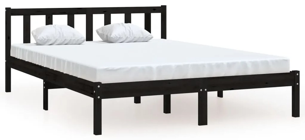 Cadru de pat, negru, 140x190 cm, lemn de pin masiv Negru, 140 x 190 cm