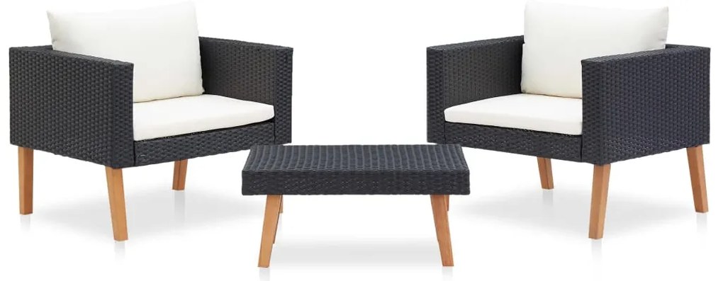 vidaXL Set mobilier de grădină cu perne, 3 piese, negru, poliratan