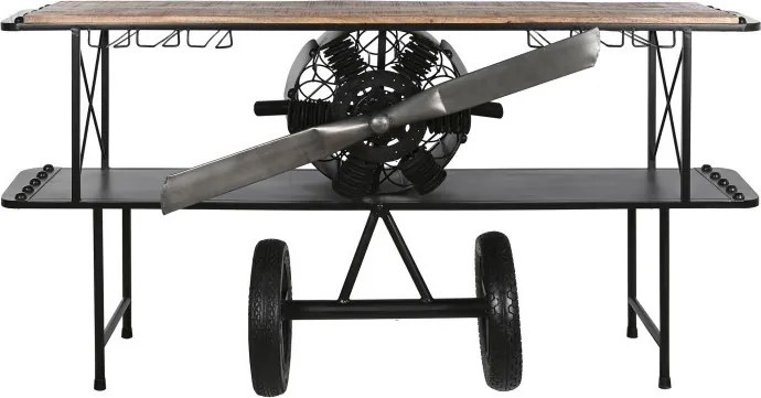 Consolă tip bar din metal și lemn, negru, "Airplane"