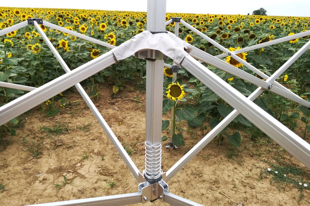 Cort tip foarfecă din aluminiu 4x8 m pentru motosport și depozit - cu 3 pereți - Bej