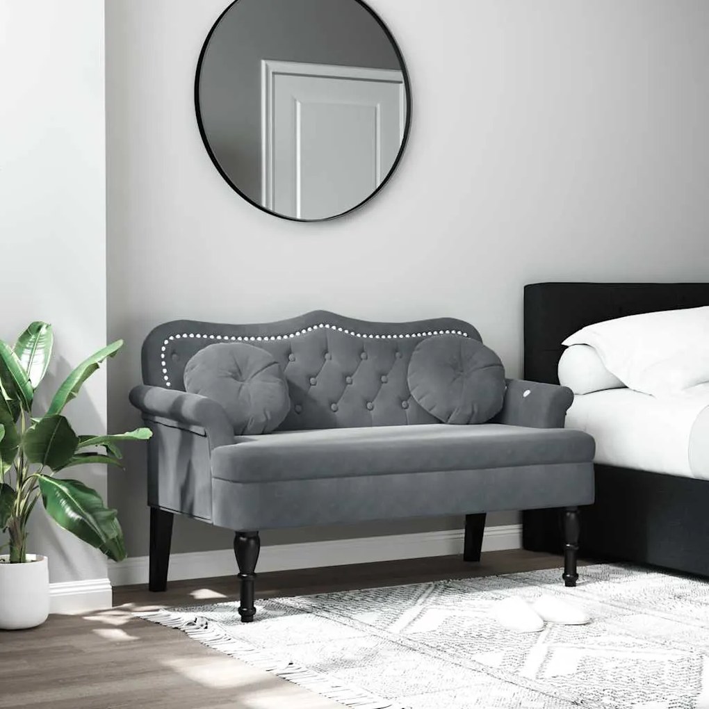 vidaXL Banchetă cu perne, gri închis, 120,5x65x75 cm, catifea