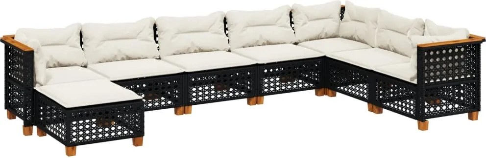 vidaXL Set mobilier de grădină cu perne, 8 piese, negru, poliratan