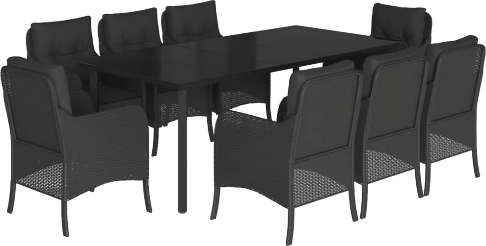 vidaXL Set mobilier de grădină cu perne, 9 piese, negru, poliratan