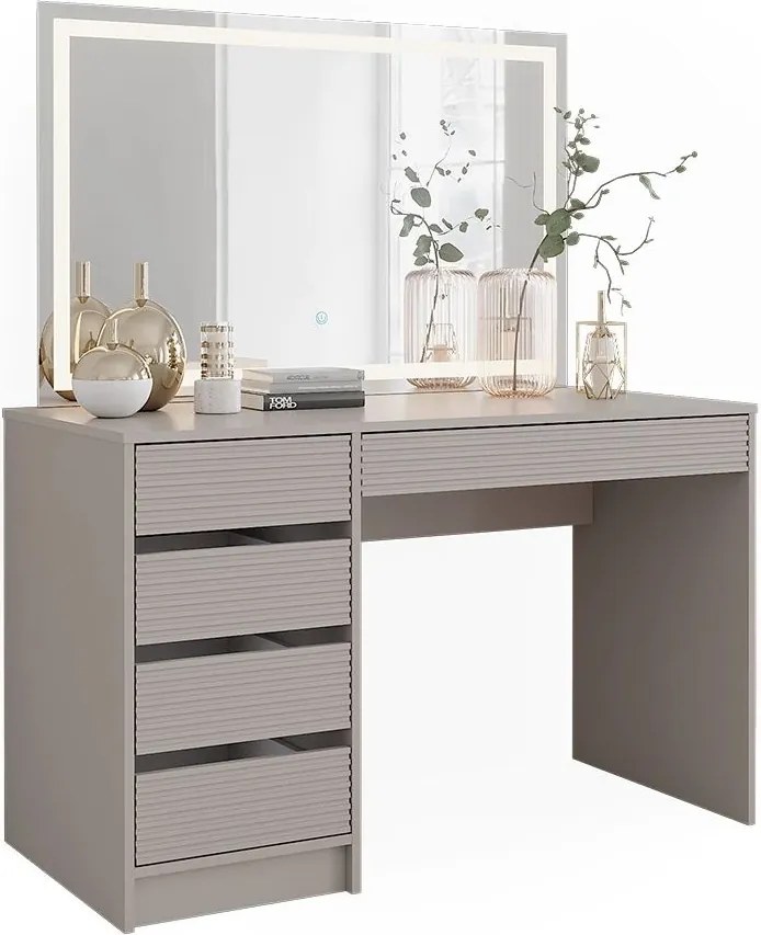 Masuta machiaj cu Oglinda LED si 5 Sertare pentru Cosmetice, Set Masa toaleta 120 cm, masuta cosmetica, vanity - SEC214