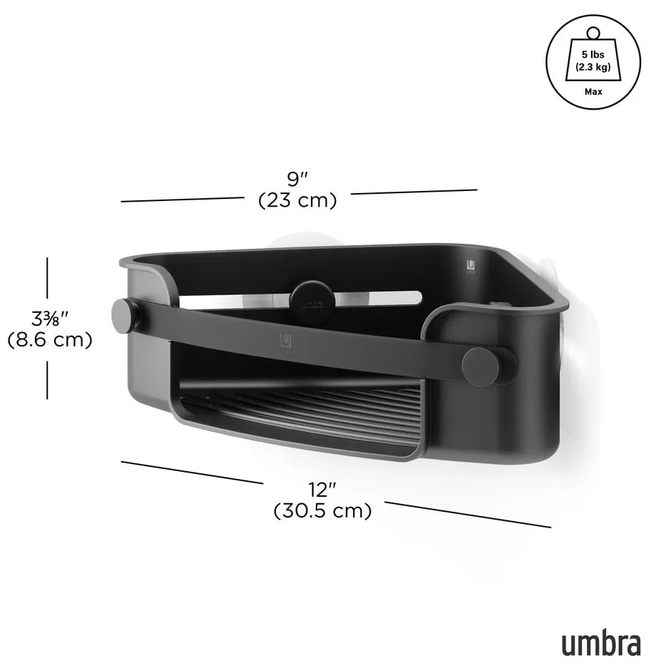 Raft pentru baie negru autoadeziv, pentru colț, din plastic Flex Adhesive – Umbra