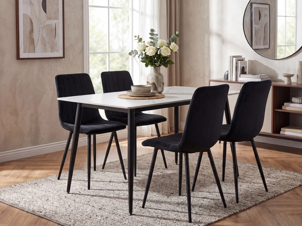 Masa de dining RION 130x70 cm cu blat ceramic, marmura alba