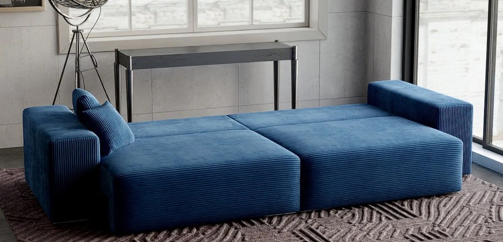 Canapea extensibilă dumonde cu ladă de depozitare si sezut confortabil din spuma high-density, Marbela Zoom Blue XXL 295x100 cm