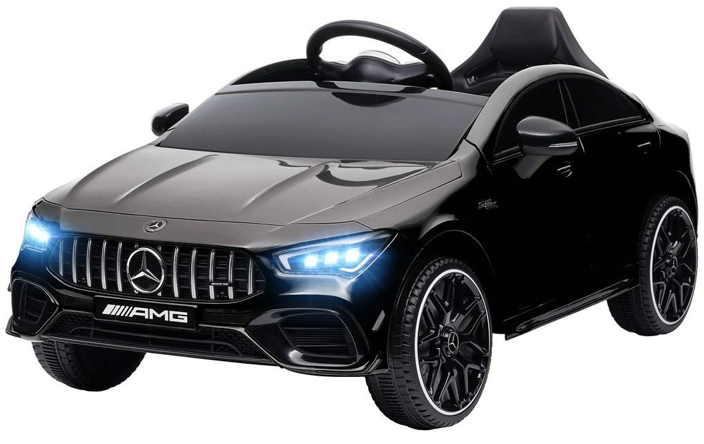 AIYAPLAY Mașină electrică pentru copii Mercedes-benz AMG CLA 45, telecomandă, viteză reglabilă (3-5 km/h), far LED muzică, negru | Aosom Romania