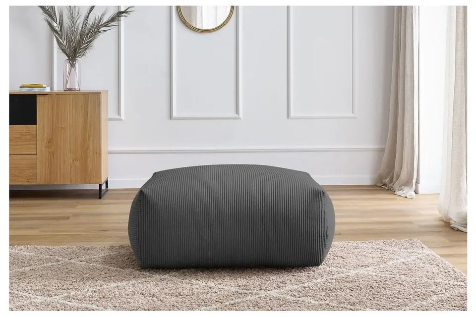 Taburet gri închis cu tapițerie din catifea reiată Voltaire – Bobochic Paris