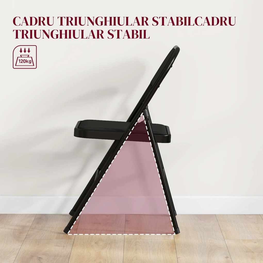 HOMCOM Set 6 Scaune Pliabile, Scaune Moderne cu Perne din Poliester pentru Acasă și Birou, 45x46x78 cm, Negru | Aosom Romania