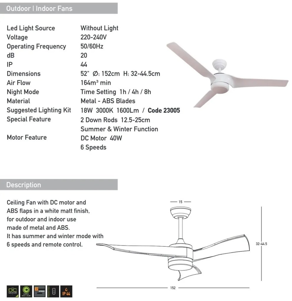 Ventilator de tavan pentru exterior cu telecomanda IP44 Skadi alb
