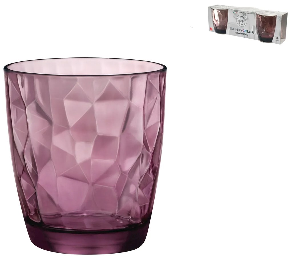 Set 3 pahare Diamond, 300 ml,  Violet