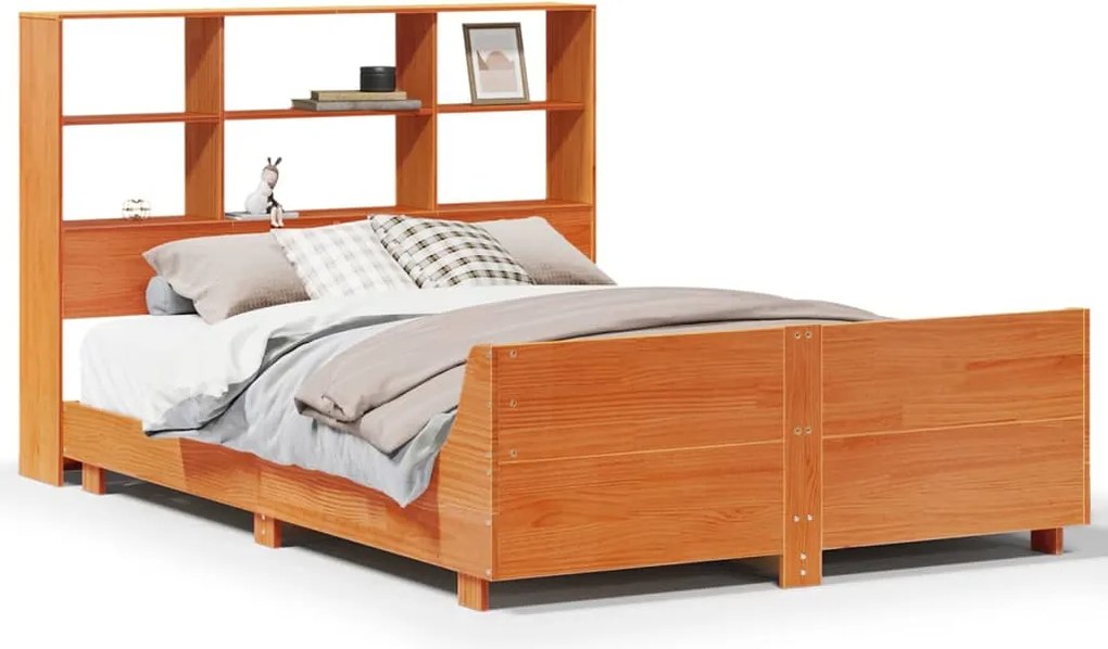 vidaXL Cadru pat fără saltea, maro ceruit, 135x190 cm, lemn masiv pin