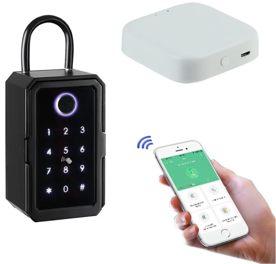 Cutie depozitare chei Inteligenta + Pachet Bridge Wifi, , AMASAFE 3 Smart, Neagra, montata pe perete, Waterproof, IP65, App TT Lock, pentru Inchirieri