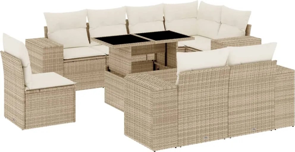 vidaXL Set canapele de grădină, 9 piese, cu perne, bej, poliratan