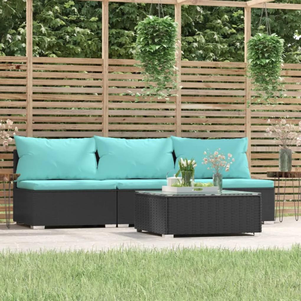 317540 vidaXL Set mobilier relaxare grădină 4 piese cu perne poliratan negru