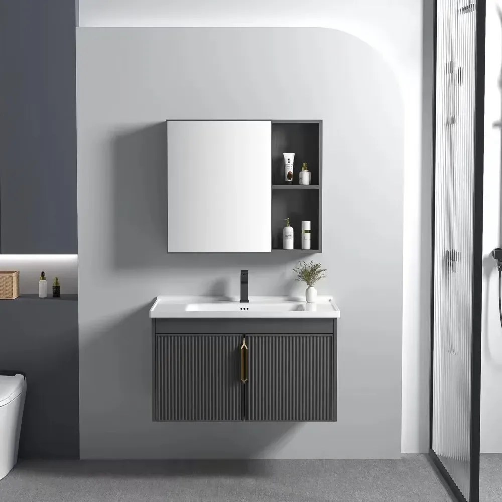 Set mobilier de baie cu lavoar Astor 60 cm Gri
