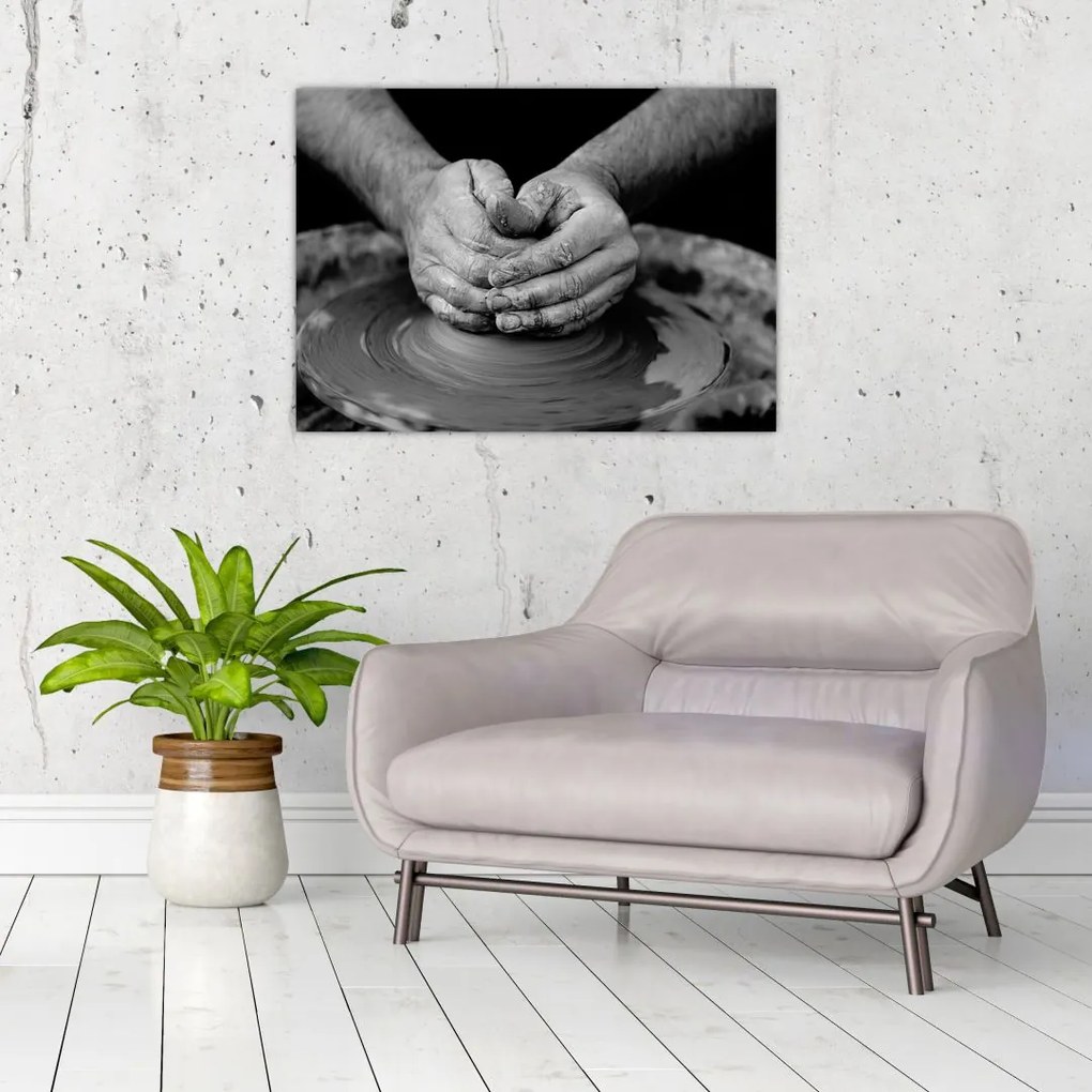 Tablou alb negru - producția de ceramică (70x50 cm)