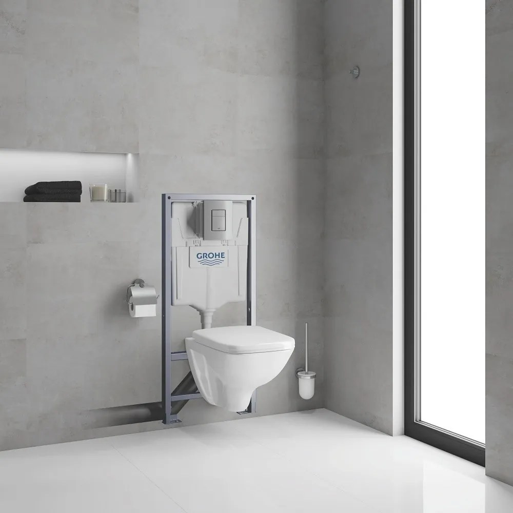 Set Vas WC suspendat cu rezervor incastrat, clapeta si capac Grohe Solido Square 37x53 cm evacuare orizontala