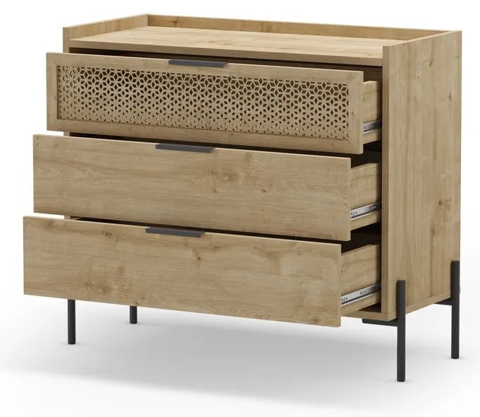 Comodă în culoare naturală joasă cu aspect de lemn de stejar 90x80 cm Inca – Marckeric