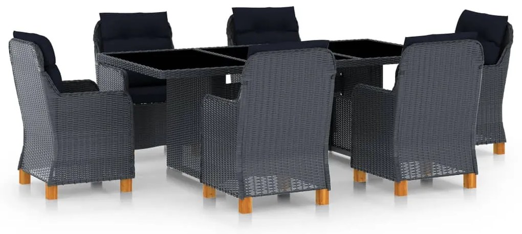 vidaXL Set mobilier exterior cu perne, 7 piese, gri închis, poliratan